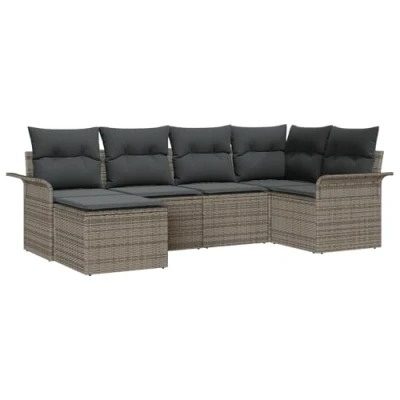 Afbeelding van vidaXL 6 delige Tuin Sofa Set met Kussens Grijs Poly Rattan, 2 Zits Opbergruimte &amp; Rattan