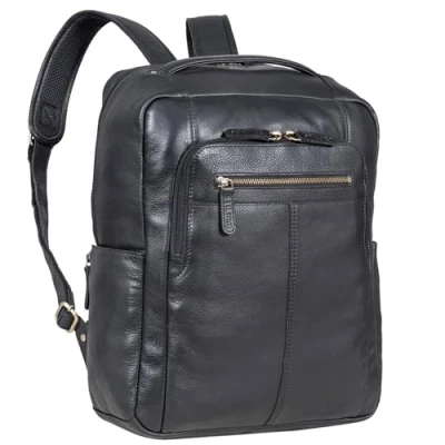 Afbeelding van STILORD &#039;Guido&#039; Unieke Leren Rugzak Vintage Laptop Backpack 15.6 Inch Werkrugzak Heren A4 Map Daypack Dames Echt Leer, Kleur:zwart