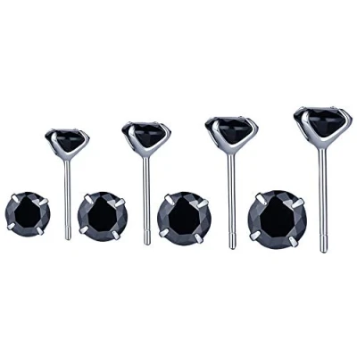 Afbeelding van Yumilok Oorstekers voor dames, 4 paar, 925 zilver, zirkonia, basic sieradenset in 3 mm, 5 6 zwart, vrouwen en meisjes