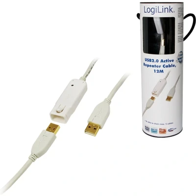 Afbeelding van LogiLink USB kabel 2.0 A stekker, bus 12.00 m Wit Vergulde steekcontacten, UL gecertificeerd UA0092