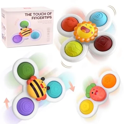 Afbeelding van EOPUOZS Spinner Babyzuignap, 3 stuks speelgoed met zuignap, spinner, educatief sensorisch voor baby&#039;s, verjaardagscadeaus jongens en meisjes