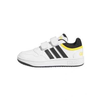 Afbeelding van adidas Uniseks Kind Hoops Lifestyle Basketball Hook and Loop Shoes, Cloud White / Core Black Bold Gold, 30 1/2 EU