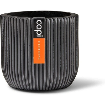 Afbeelding van Capi Europe Bloempot bol Groove Anthracite &amp; Ivory 9x8 Antraciet