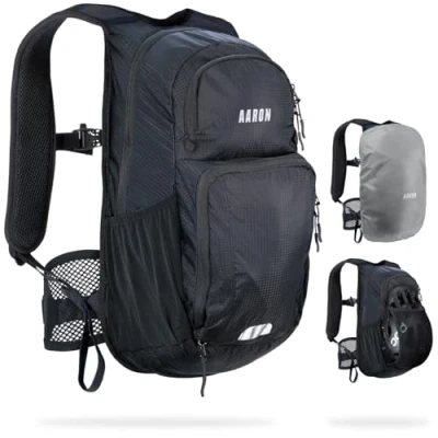 Afbeelding van AARON Fietsrugzak en wandelrugzak, 25 liter, MTB fietsrugzak, waterdicht met regenbescherming, skirugzak, klein, voor dames heren, zwart, 8 L