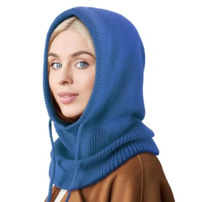 Afbeelding van DRESHOW Winterhoeden voor Vrouwen Balaclava Gebreide Beanie Schedelmuts met Koord Warmee Sjaalmuts Petuchon