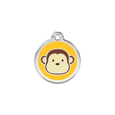 Afbeelding van Monkey Yellow roestvrijstalen hondenpenning small/klein dia. 2 cm RedDingo