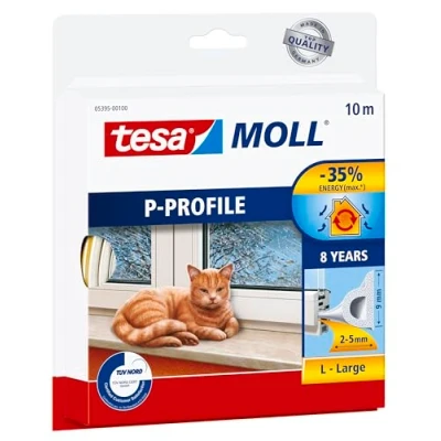 Afbeelding van tesamoll P Profiel Rubberen Tochtstrip Zelfklevende Strip voor Isolatie van Kieren bij Ramen en Deuren Wit 10 m x 9 mm 5,5