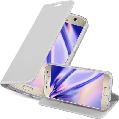 Afbeelding van Cadorabo Hoesje geschikt voor Samsung Galaxy S7 in CLASSY ZILVER Beschermhoes met magnetische sluiting, standfunctie en kaartvakje Book Case Cover Etui