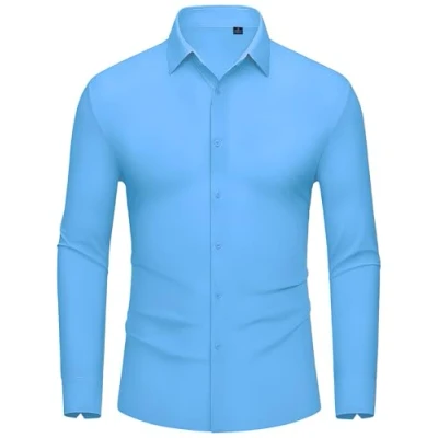 Afbeelding van DEMEANOR Stretch overhemd voor heren, lange mouwen, businesshemd, slim fit, strijkvrij, vrijetijdshemd, modieuze herenoverhemden, lichtblauw, L