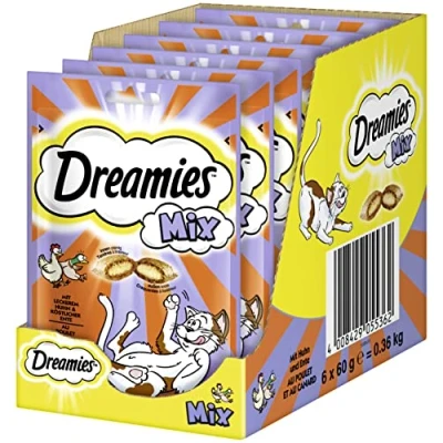 Afbeelding van Dreamies Mix Kattensnacks met Kip &amp; Eend Krokant van buiten Romig binnen 6 x 60g