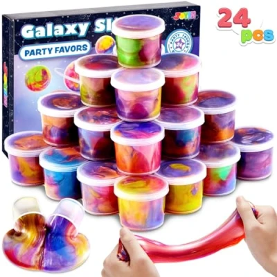 Afbeelding van JOYIN Slime Kit, 24 stuks Galaxy Cup feestgeschenken fluffy, niet plakkerig, vuilvrij, stressverminderend, slijm kits voor meisjes en jongens kinderverjaardag, cadeautjesset
