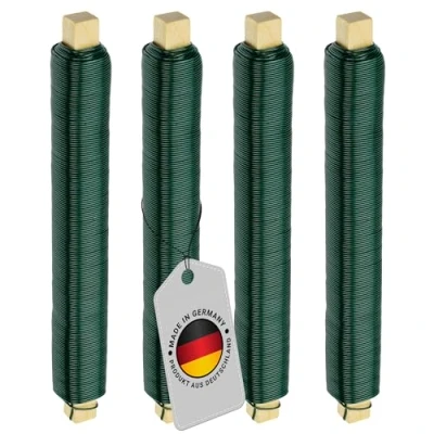Afbeelding van ECENCE 4x bloemendraad verzinkt, 0,65mm Wikkeldraad los op houten spoel, tuindraad om bloemen en planten vast te zetten, binddraad tuin 35m Kleur Groen