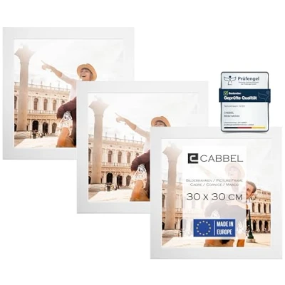 Afbeelding van CABBEL Set van 3 fotolijsten 30x30 cm, MDF houten lijst in wit, met onbreekbaar plexiglas/modern