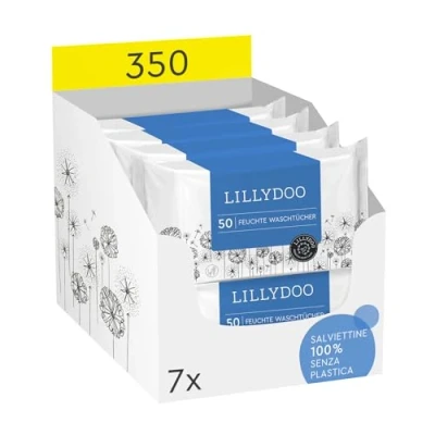 Afbeelding van LILLYDOO 350 stuks (7x50) vochtige doekjes 100% plasticvrij XL 99% water