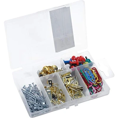 Afbeelding van Connex Huishoudelijk assortiment, 120 stuks + 33 g, wandhaken, spijkers, prikbordpennen enz. voorgesorteerd in praktische plastic doos, universeel gebruik, assortimentsdoos,