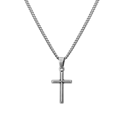 Afbeelding van halsketting voor heren, met kruishanger zilver, zwart, Roestvrij staal, kruisketting heren en dames, kruiscadeau staal