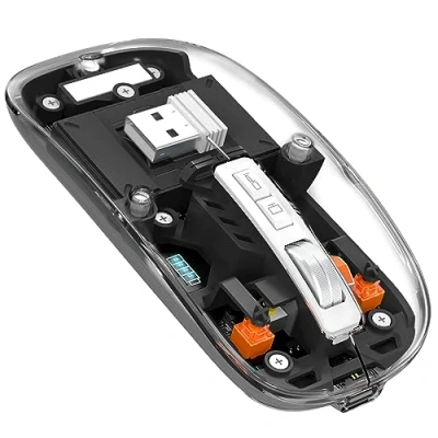 Afbeelding van MAGIC REFINER Draadloze Muis, 2.4 GHz of Bluetooth 5.0 Wireless Mouse, Stille Klikken, Oplaadbare, 2400DPI USB C Transparante Gaming Batterijniveau Zichtbaar, Laptop/Win/Mac/Chrome, Zwart