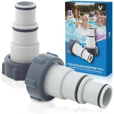 Afbeelding van Villkin Adapter (2 stuks) type A compatibel met Intex zwembaden 32 mm en 38 aansluiting (standaard, grijs)