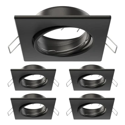 Afbeelding van ledscom.de 5 stuks plafondinbouwframe RIR, hoekig, draaibaar, matzwart