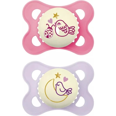 Afbeelding van MAM fopspeen Pure Night Siliconen 0 6 maanden roze 2 stuks Glow in the dark