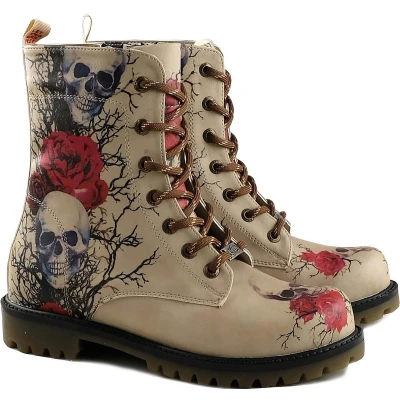 Afbeelding van GOBY Skull Enkellaarsjes Damesboots Laarzen Hoge kwaliteit Handmade Maat 40