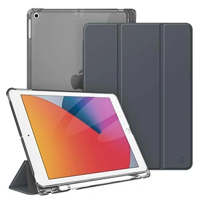 Afbeelding van Fintie Hoes voor iPad 10.2 inch 9e Generatie 2021/ 8e Gen. 2020 / 7e 2019 met Pencil Houder, Ultradun Superlicht Beschermhoes Transparante Achterkant Automatische Slaap waak, Hemelgrijs