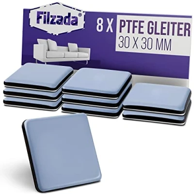 Afbeelding van Filzada® 8x Teflon glijders zelfklevend 30 x mm (vierkant) professionele meubelglijders/tapijtglijders PTFE (Teflon)