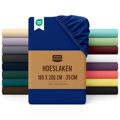 Afbeelding van Utopia Bedding hoeslaken voor eenpersoonsbed 180 x 200 cm koningsblauw geborsteld polyester microvezel elastisch