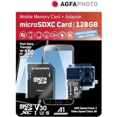 Afbeelding van Agfaphoto 10613 Micro SDXC UHS I Professional High Speed U3 geheugenkaart microSDXC