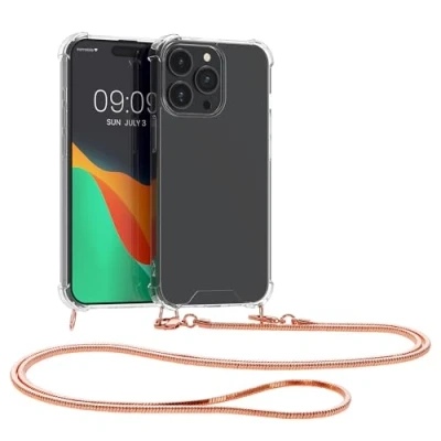 Afbeelding van kwmobile hoesje geschikt voor iPhone 15 Pro Max Beschermhoes smartphone in roségoud / transparant Hoes met koord