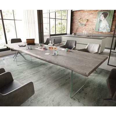 Afbeelding van Eetkamertafel Edge acacia platina 300x100 XL glas Live