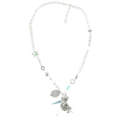 Afbeelding van Behave Lange ketting zilver kleur met blauwe hangers 78 cm