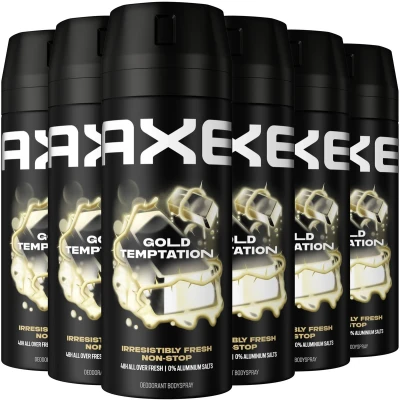 Afbeelding van Axe Gold Temptation bodyspray deodorant 6 x 150 ml voordeelverpakking