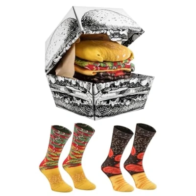 Afbeelding van Rainbow Socks Man Vrouw Grappige Hamburger Sokken 2 Paar Maat EU 36 40