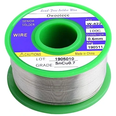 Afbeelding van Owootecc Soldeertin, 100 g, soldeerdraad soldeertin met vloeimiddel, colofonium solderen (Rosin Core Solder) Sn99,3% Cu0,7%, 0,6 mm, g