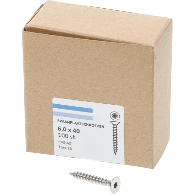 Afbeelding van Spaanplaatschroef RVS 6,0 x 40 mm, Torx25 (100 stuks)