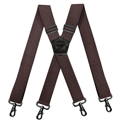 Afbeelding van YYKSYDPT Bretels voor Mannen Broek Met Zeer Sterke 4 Karabijnhaak Clips 38 MM Brede Duty X Stijl Verstelbare Brace Bretels, Bruin, One Size