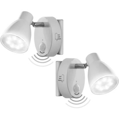 Afbeelding van Trango pakje van 2 LED sensor nachtverlichting 2635 026 in het wit met automatische functie 230V bewegingssensor, veiligheidslamp, stopcontactlamp, wandlamp, oriëntatielamp, nachtlampje