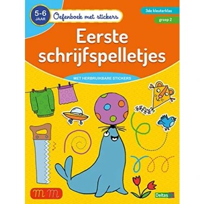 Afbeelding van Deltas Oefenboek met Stickers Eerste Schrijfspelletjes (5 6 jaar)