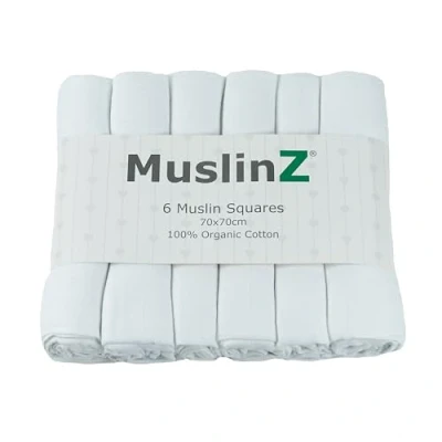 Afbeelding van MuslinZ Muslin Squares Hydrofiele doeken voor Baby spuugdoeken 6 stuks mousselines Large 70cm Unisex Biologisch katoen Absorberend en ademend Multi Use pasgeboren (wit