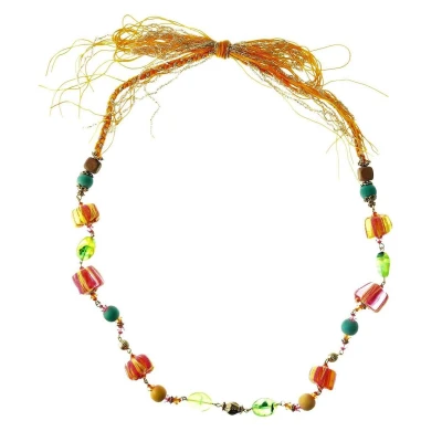 Afbeelding van Behave Kralen ketting multi kleur oranje 70 cm