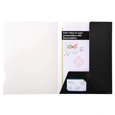 Afbeelding van Exacompta ref. 635011E Doos van 20 Presentatiemappen Chromolux® 250 g/m² met 2 kleppen FSC® gecertificeerde Afmetingen: 24 x 32 cm Formaat A4 kleur zwart