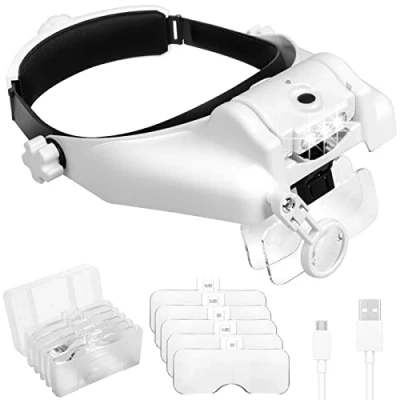 Afbeelding van Lpluziyyds Oplaadbare vergrootglas met ledlicht, handsfree en 6 afneembare lenzen voor dichtbij werken, lezen, sieraden, knutselen, reparatie, 82000MC