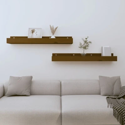 Afbeelding van Wandschappen 2 st 80x12x9 cm massief grenenhout honingbruin