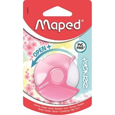 Afbeelding van Maped Zenoa Plus gum Ronde witte gom met beschermhoes meer dan 180 draaibaar ftalaatvrij PVC vrij pastelroze