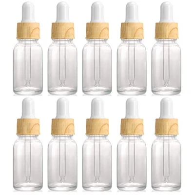 Afbeelding van Alledomain 10 stuks, ml heldere glazen flessen met druppelaarpipetten, mini lege druppelflesjes houtnerf plastic dop hervulbare monstercontainer voor etherische olie/Aromatherapie
