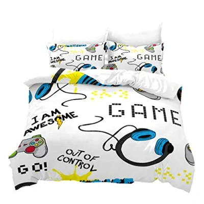Afbeelding van Creative Gamer Bedrukt Beddengoed Set 2/3 Stuks 3D Gamepad Dekbedovertrek Kussensloop Video Game Controller Trooster Cover Zwart Wit Quilt voor Kinderen Tieners Jongens (Kleur 4, Dubbel 200 x cm)