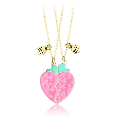 Afbeelding van Bixorp Friends BFF Ketting voor 2 met Aardbei Goudkleurig Vriendschapsketting Koppel Cadeau