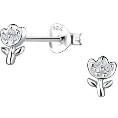 Afbeelding van JoyS Zilveren bloem oorbellen bloemetje oorknopjes 4 x 6 mm zirkonia sterling zilver 925