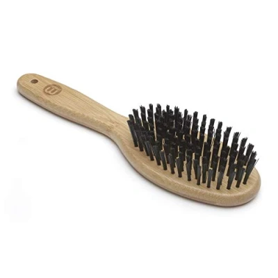 Afbeelding van Mikki Bamboe borstelborstel, voor het verzorgen van hond, kat, puppy met gladde, korte tot middelgrote haarjassen, handgemaakt natuurlijke duurzame bamboe, groot, bruin